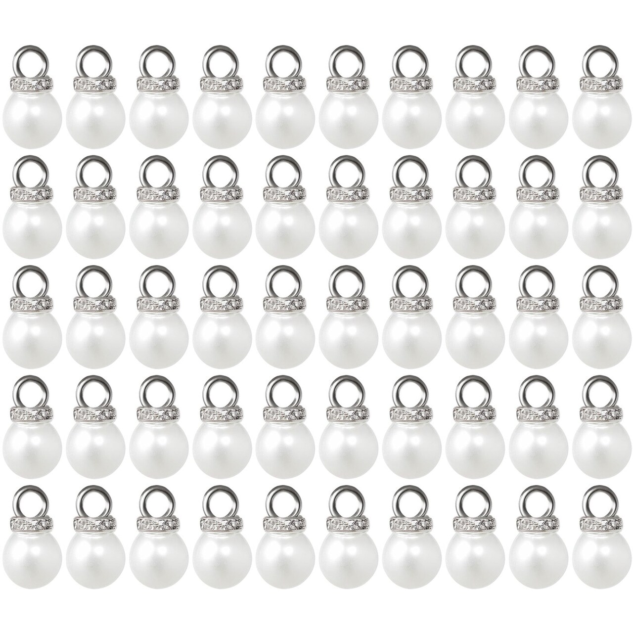 Wrapables Round 10mm Round No Holes Faux Pearls, Imitation Pearls for Jewelry Making (Set of 50), Silver White